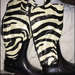 Zebra Leather Rain Boots