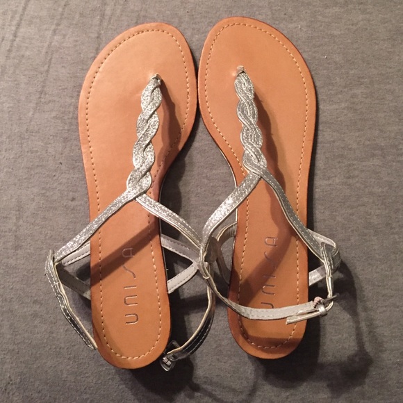 Silver strappy sandals. Size 9.5.