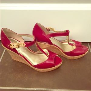 Guess Red Patent Leather Wedge Sandals