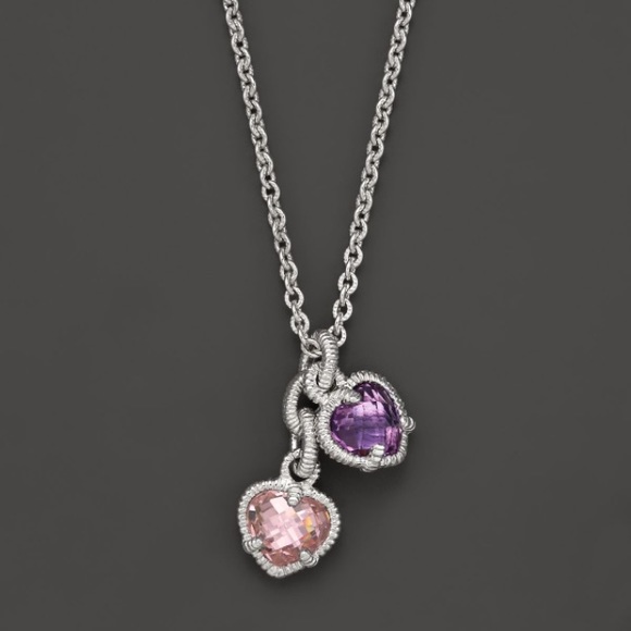 Judith Ripka Sterling Silver Twin Heart Necklace