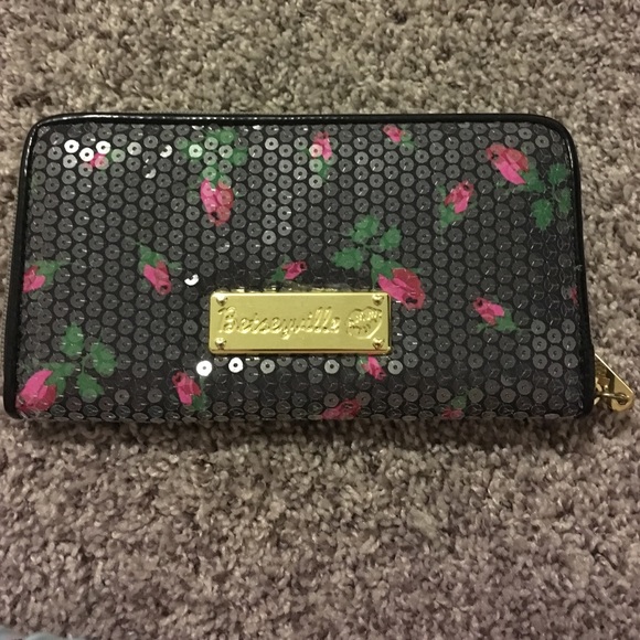 Betsey Johnson rose sequin wallet