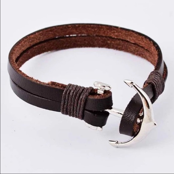 Genuine leather anchor bracelet
