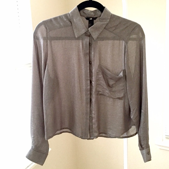 H&M Tops - NEW H&M silver-gunmetal sheer button down shirt H&M Tops - NEW H&M silver-gunmetal sheer button down shirt