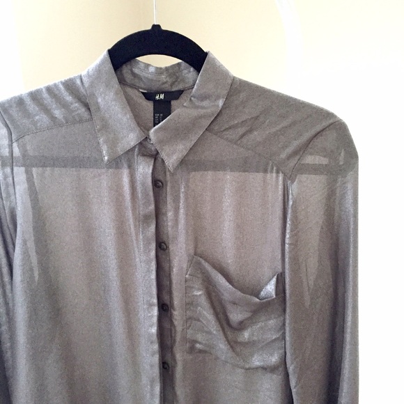 H&M Tops - NEW H&M silver-gunmetal sheer button down shirt H&M Tops - NEW H&M silver-gunmetal sheer button down shirt