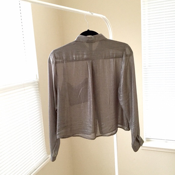 H&M Tops - NEW H&M silver-gunmetal sheer button down shirt H&M Tops - NEW H&M silver-gunmetal sheer button down shirt