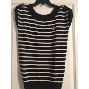 Navy & White Sleeveless Sweater