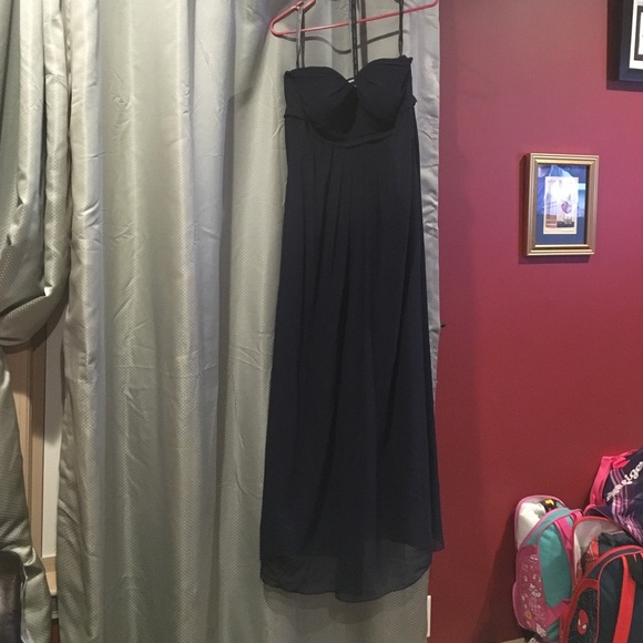 Bill Levkoff navy chiffon bridesmaid dress