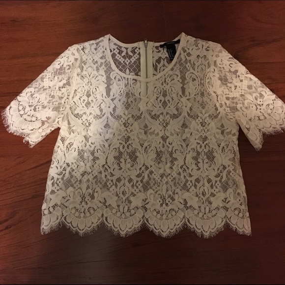 Ivory lace semi crop shirt