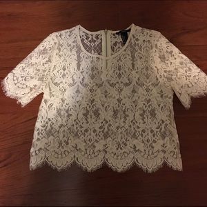 Ivory lace semi crop shirt