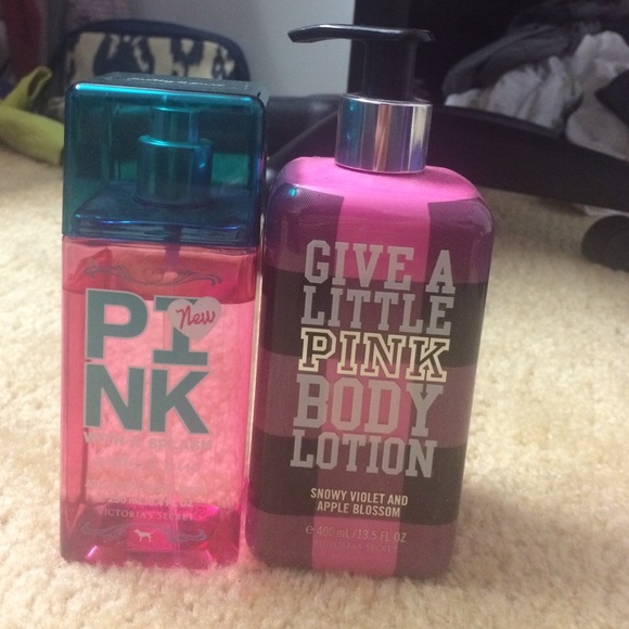 Pink body spray + body lotion