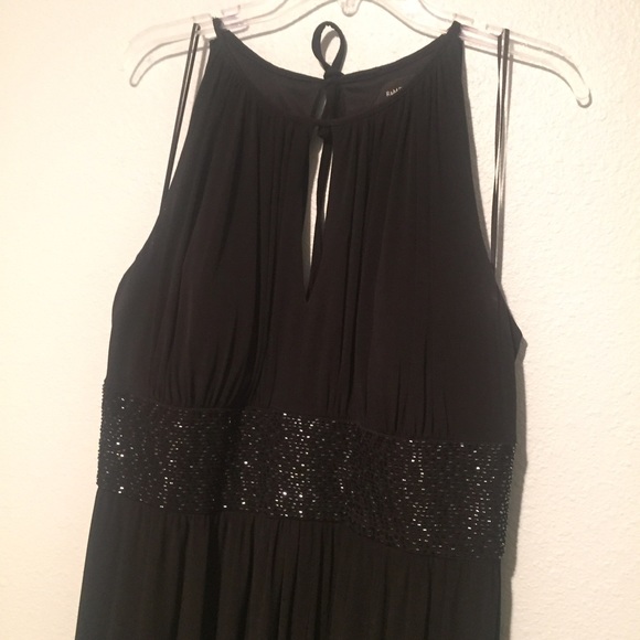 Floor length black halter dress with beading