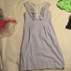 Blue & White Stripe Knee Length Dress