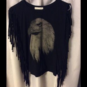 Graphic eagle fringe tee
