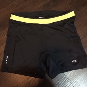 Black & yellow workout shorts back zip sz. S