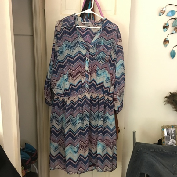 Chevron striped button-down shirt dress