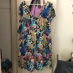V-neck button down tropical dress