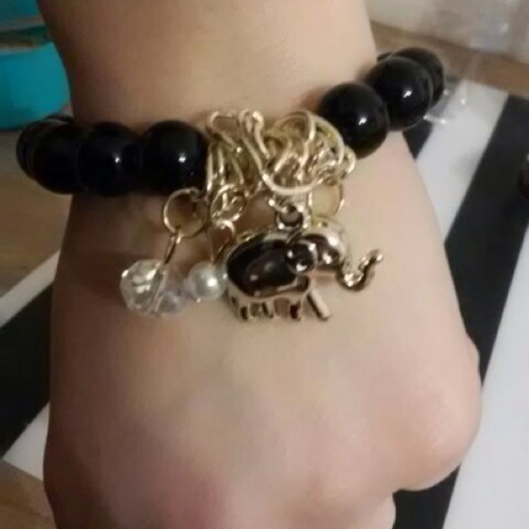 Pink Fashion Beads Bangle Elephant Shape Pendant - Picture 2 of 2