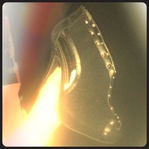 studded peep toe boot heel bootie cutout black hot