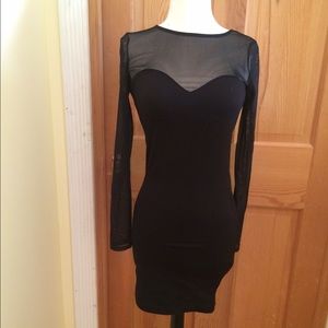 Body con dress with mesh overlay