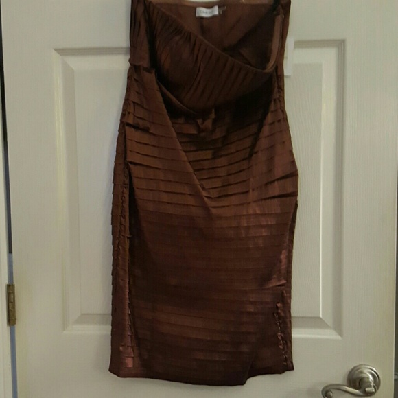 Calvin Klein Strapless Coppery Brown Cocktail Dres