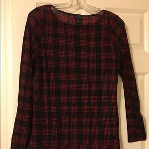 NWT red/black plaid sheer long sleeve top