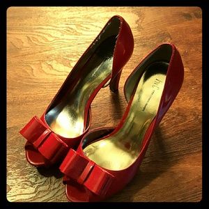INC Red Patent Leather Bow Peep Toe Heels