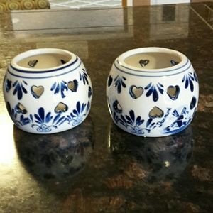 Danish blue and white votive candle holders