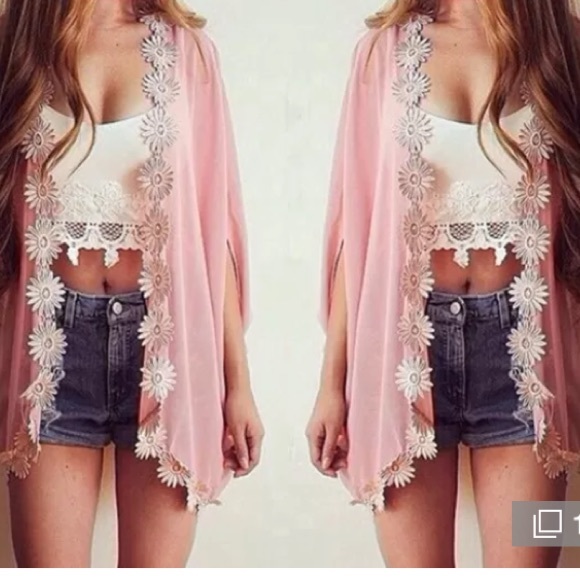 Pink Boho Appliqué Kimono