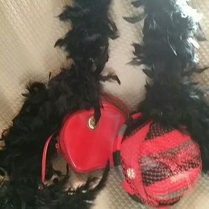 Red & Black Vintage hat, fur or Perry Ellis bag