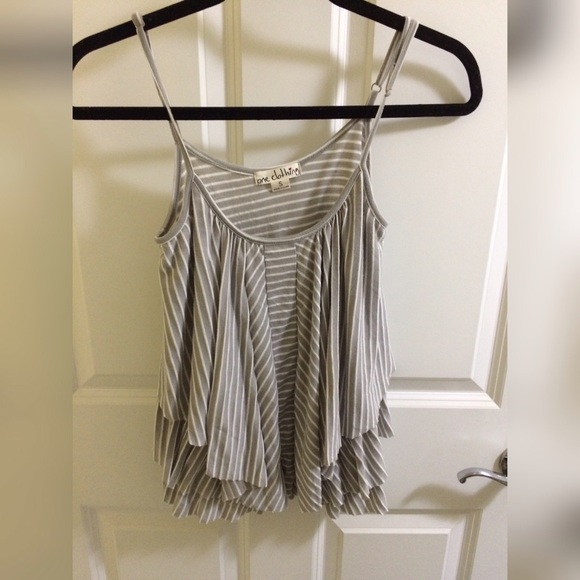 Grey and white striped flowy tank