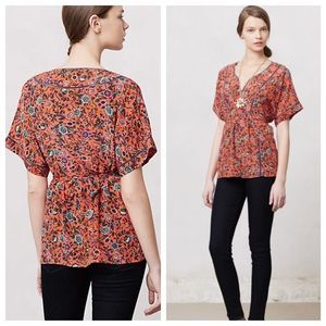 Anthropologie Maeve Maes silk kimono orange