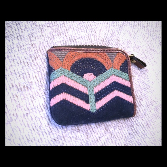 Suede and leather fossil wallet