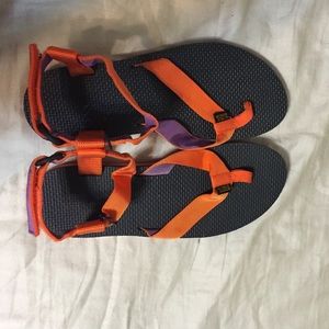 Purple and orange tevas size 10