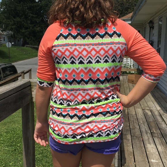 Orange Geo Print Crochet Pocket Tunic Top! NEW! - Picture 4 of 7