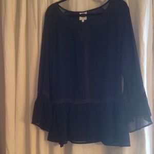 Diane Gilman blue lace embroidered blouse size L