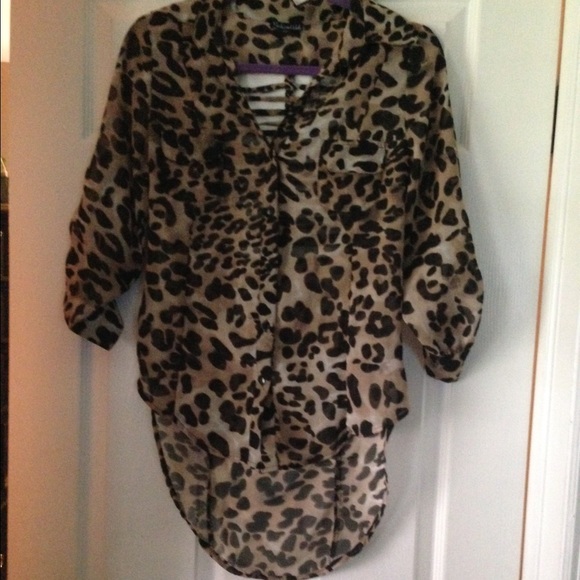 Sheer leopard print button up