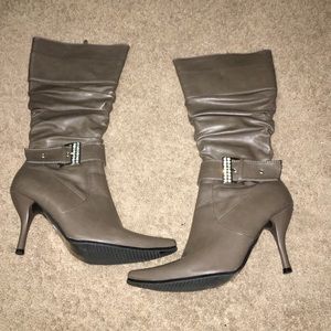 Brown taupe high heeled boots