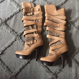 bebe Jenna strappy boots