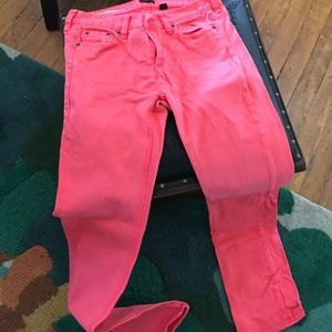 J. Crew matchstick jeans.  Neon peachy pink