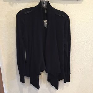 LONG SLEEVE RIBBED DRAPE FRONT BLACK COVERUP