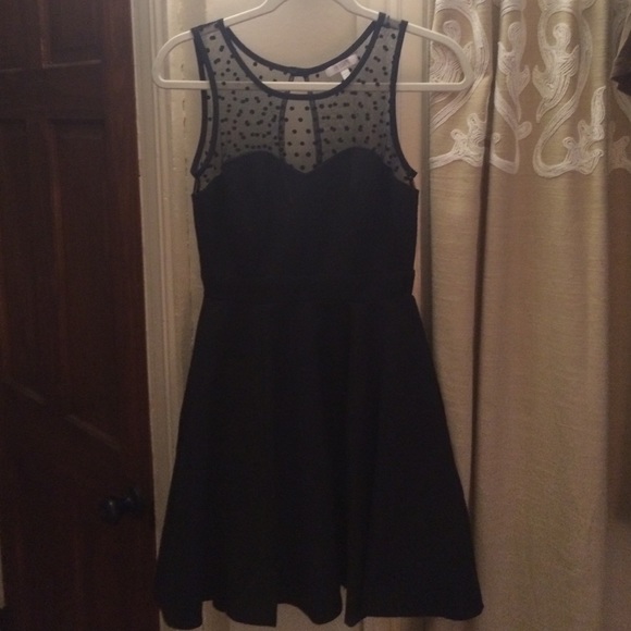 Black polka dot mesh top dress