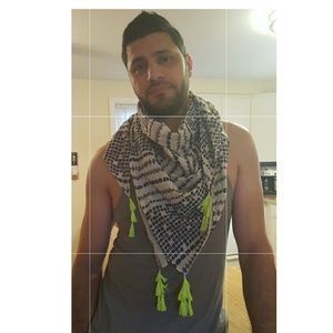 Neon yellow, navy blue,  white ,burlap scarf.