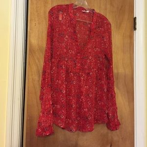 Red floral blouse