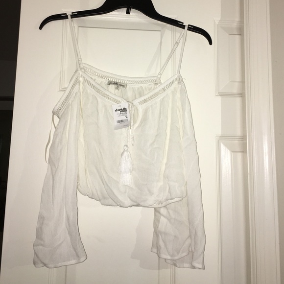 Off the shoulder long sleeve white top