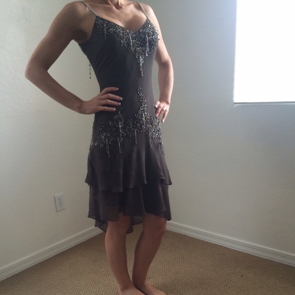 Olive green Sue Wong flapper style with crystals