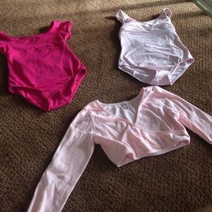 Dance leotards and cover sweater