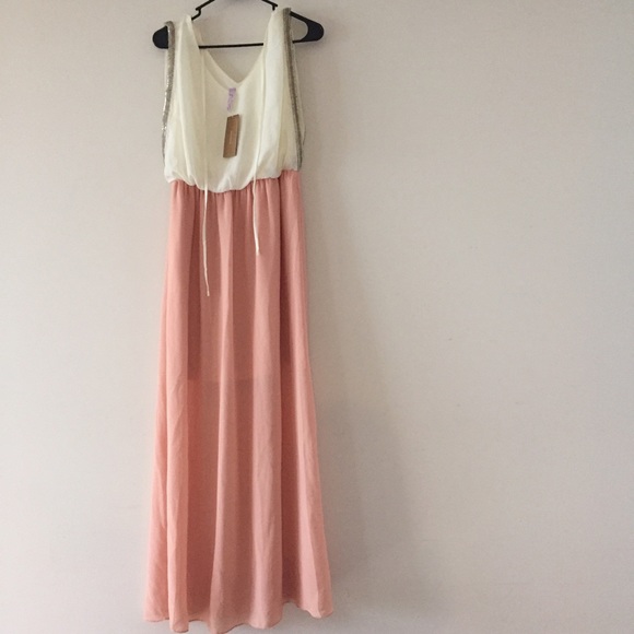 White and pink dress with beading