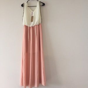 White and pink dress with beading