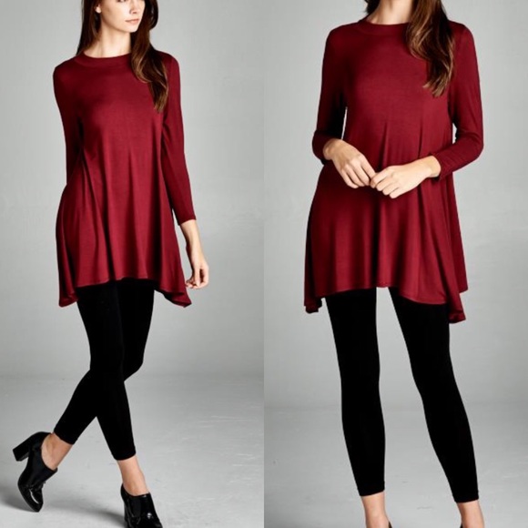 Tops - Burgundy Jersey Boho Swing Tunic Top