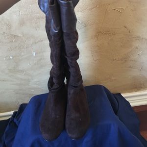 Brown, suede slouch calf/knee boots